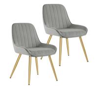 Lestarain Lot de 2 Chaises de Salle à Manger avec Dossier Chaise de Cuisine Rétro Chaise de Salon Assise en Velours et Pieds en Métal,Gris Clair