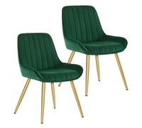 Lestarain Lot de 2 Chaises de Salle à Manger avec Dossier Chaise de Cuisine Rétro Chaise de Salon Assise en Velours et Pieds en Métal,Vert foncé