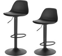 Lestarain Lot de 2 Tabourets de Bar avec Dossier et Repose-Pieds，Réglable en Hauteur et Rotative à 360°,Chaises de Bar Cuisine en Plastique，Robuste et Ultra Silencieux,Noir