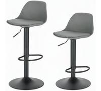 Lestarain Lot de 2 Tabourets de Bar avec Dossier et Repose-Pieds，Réglable en Hauteur et Rotative à 360°,Chaises de Bar Cuisine en Plastique，Robuste et Ultra Silencieux,Gris