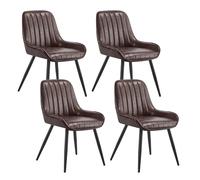 Lestarain Lot de 4 Chaises de Salle à Manger avec Dossier Chaise de Cuisine Rétro Chaise de Salon Assise en Similicuir et Pieds en Métal,Brune foncé