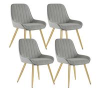 Lestarain Lot de 4 Chaises de Salle à Manger avec Dossier Chaise de Cuisine Rétro Chaise de Salon Assise en Velours et Pieds en Métal,Gris Clair