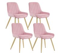 Lestarain Lot de 4 Chaises de Salle à Manger avec Dossier Chaise de Cuisine Rétro Chaise de Salon Assise en Velours et Pieds en Métal,Rose