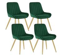 Lestarain Lot de 4 chaises de salle à manger, salon, cuisine, rétro, rembourrées, assise en velours avec pieds en métal, charge maximale 150 kg, vert foncé