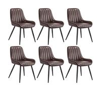 Lestarain Lot de 6 Chaises de Salle à Manger avec Dossier Chaise de Cuisine Rétro Chaise de Salon Assise en Similicuir et Pieds en Métal,Brune foncé