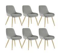 Lestarain Lot de 6 Chaises de Salle à Manger avec Dossier Chaise de Cuisine Rétro Chaise de Salon Assise en Velours et Pieds en Métal,Gris Clair