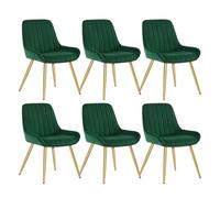 Lestarain Lot de 6 Chaises de Salle à Manger avec Dossier Chaise de Cuisine Rétro Chaise de Salon Assise en Velours et Pieds en Métal,Vert foncé
