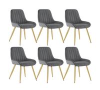 Lestarain Lot de 6 Chaises de Salle à Manger avec Dossier Chaise de Cuisine Rétro Chaise de Salon Assise en Velours et Pieds en Métal,Gris foncé
