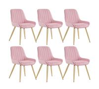 Lestarain Lot de 6 Chaises de Salle à Manger avec Dossier Chaise de Cuisine Rétro Chaise de Salon Assise en Velours et Pieds en Métal,Rose
