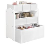 Lestarain Meuble de Rangement pour Chambre d’Enfant à 3 Étages avec 6 Boîtes Amovibles, Étagère Blanche en MDF avec Coffres à Jouets en Non-Tissés pour Garderie, École, Blanc,63x30x60cm