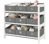 Lestarain Meuble Rangement Enfant, Étagère de Rangement Enfant, Rangement Jouet Enfant, avec 9 Boîtes en Tissu Amovibles, pour Chambre d'enfant, Salle de Jeux, Blanc+Gris