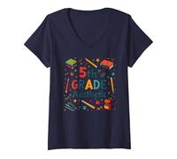 L'esthétique de 5e année dans la Nostalgie de Mon école de cinquième année T-Shirt avec Col en V, Femme, Bleu Marine, S