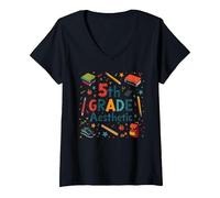 L'esthétique de 5e année dans la Nostalgie de Mon école de cinquième année T-Shirt avec Col en V, Femme, Noir, XL