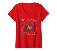 L'esthétique de 5e année dans la Nostalgie de Mon école de cinquième année T-Shirt avec Col en V, Femme, Rouge, S