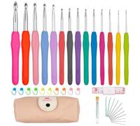 Lestiven 14 Pcs Crochet Set Multicolore, Aiguilles à Crochet Set de 14 Tailles avec Marqueurs de Point et étui Portable, Tricot Aluminium avec TPR Poignées Souples, Crochets à Tricoter pour Débutant