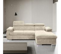 lestockdesign Canapé d'angle Droit Convertible Velours côtelé Beige avec têtières - KOST
