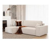 lestockdesign Canapé d'angle Lisa Convertible réversible Coffre Velours côtelé Beige