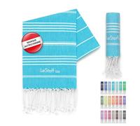 LeStoff Fouta hammam invité, 100% Coton Bio, 50x100 cm, Bleu Aqua | Essuie-mains pour bain, visage, sport, voyage et camping - prélavé, durable, léger, compact, absorbant et à séchage rapide