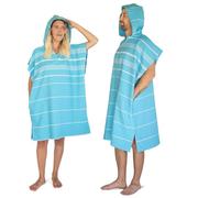 LeStoff Poncho de Bain 100% Coton Biologique - Léger, Absorbant, à séchage Rapide - Poncho de Plage à Capuche, Poncho Serviette, Poncho de Surf, Cape de Bain, Poncho de Change, Bleu (Aqua, L)