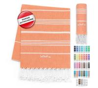 LeStoff Serviette de Plage - 100% Coton Bio, 95 x 180 cm, Prélavé, Absorbant, Séchage Rapide, Fouta hammam, Serviette de Bain, Serviette de Voyage, Drap de Plage, Fouta de Sauna, Mandarine (Orange)
