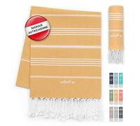 LeStoff Serviette de Plage XXL - 100% Coton Bio, 200 x 200 cm, Prélavé, Absorbant, Séchage Rapide, Fouta XXL, Drap de Plage, Jeté, Couette, Plaid léger, Couverture légère, Anti Sable (Jaune)