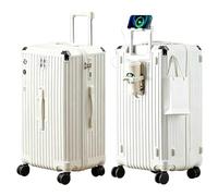 Lesulety Bagage Cabine à roulettes Moyen léger, Petite Valise Rigide, Grande Valise de Voyage avec Porte-gobelet, 4 Roues et Serrure TSA à Code,Blanc,28 inches