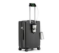 lesulety Valise à Coque Dure Moyenne 4 Roues Valise de Voyage à Main légère de 24 Pouces avec Chargeur USB, Porte-gobelet et Serrure, 64x41x25cm,Noir,M