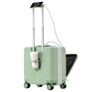 Lesulety Valise Cabine légère à roulettes Bagage à Main Petite Valise avec roulettes Bagage Cabine à Roues Ouverture Frontale Coque Rigide Voyage avec Porte-gobelet,Vert,18in