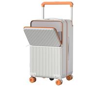 Lesulety Valise Cabine légère pour Petits et Moyens formats à Coque Rigide, Bagage à roulettes Grand Format avec 4 Roues, Porte-gobelet et Ouverture Frontale,White Orange,28 inches