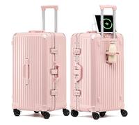 Lesulety Valise Rigide Moyenne, légère, Bagage à Main, Valise de Voyage Extra Large avec roulettes, sans Fermeture éclair, avec 4 Roues et Porte-gobelet,Rose,28 inches