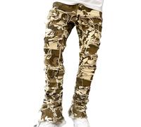 Lesunbak Jean empilé pour homme | Pantalon skinny déchiré en denim usé | Pantalon droit effiloché et empilé, style streetwear, hip-hop, jeans de motard pour hommes, tailles S à XXL