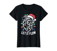 Let It Flow Cœur Anatomique de Noël T-Shirt Graphique avec Valeur, Femme, Noir, S