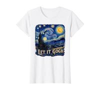 Let it Gogh Funny Vincent Van Gogh Nuit étoilée T-Shirt Graphique avec Valeur, Femme, Blanc, L
