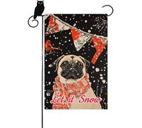 Let It Snow Drapeau de jardin en forme de chien carlin Drapeau floral d'hiver pour extérieur, cour, ferme, pelouse, décoration verticale double