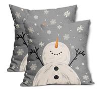 Let It Snow Lot de 2 housses de coussin décoratives en coton et lin avec motif bonhomme de neige et flocon de neige pour maison, canapé, fête de vacances, 55 x 55 cm, gris foncé