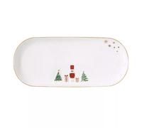 LET IT SNOW Plat service cake rectangulaire creux en porcelaine 34 X15 cm