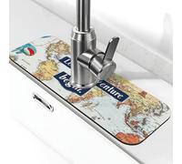 Let The Adventure Begin Tapis de robinet carte du monde pour évier de cuisine, tapis de séchage super absorbant pour évier de cuisine, salle de bain, café, bar, cadeau décoratif (38,1 x 14 cm)