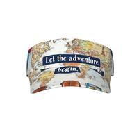 Let The Adventure Begin World Map Print Adult Sunscreen Visor Cap Sun Hat Sports Visor Hat Empty Top Baseball Cap for Men Women Unisex Black