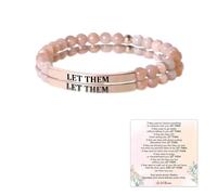 Let Them Bead Lettering Bracelet, Stainless Steel Tube Engraved Inspirational Bracelet,Gemstones Healing Crystal Stretch Beaded Bracelet,Personalized Encouragement Gift for Sisters Friends (Orange)