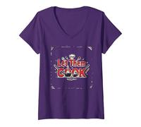 Let Them Cook Décoration Murale de Cuisine pour Les Amateurs de Cuisine T-Shirt avec Col en V, Femme, Violet, XL