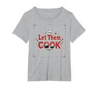 Let Them Cook Décoration Murale de Cuisine pour Les Amateurs de Cuisine T-Shirt, Femme Grandes Tailles, Gris Chiné, 3X