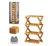 L'étagère en Bambou à 9 Niveaux Sans Assemblage, étagère à Chaussures d'angle Pliable Verticale, étagère de Rangement Multifonction Peu Encombrante pour Chaussures d'entrée, Natural Wood Color 4-Tier