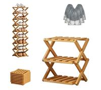 L'étagère en Bambou à 9 Niveaux Sans Assemblage, étagère à Chaussures d'angle Verticale Pliable, 2 à 10 Niveaux de Rangement Multifonction Peu Encombrant en Option Pour Plac Natural Wood Color 3-Tier