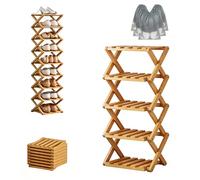 L'étagère en Bambou à 9 Niveaux Sans Assemblage, étagère à Chaussures d'angle Verticale Pliable, 2 à 10 Niveaux de Rangement Multifonction Peu Encombrant en Option Pour Plac Natural Wood Color 5-Tier