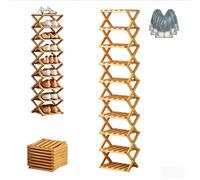 L'étagère en Bambou à 9 Niveaux Sans Assemblage, étagère à Chaussures d'angle Verticale Pliable, 2 à 10 Niveaux de Rangement Multifonction Peu Encombrant en Option Pour Pla Natural Wood Color 10-Tier