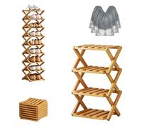 L'étagère en Bambou à 9 Niveaux Sans Assemblage, étagère à Chaussures d'angle Verticale Pliable, 2 à 10 Niveaux de Rangement Multifonction Peu Encombrant en Option Pour Plac Natural Wood Color 4-Tier