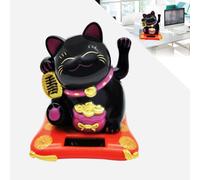 LetCart Chat porte-bonheur, Chat Lucky chinois, Chat porte-bonheur à bras levé, Chat porte-bonheur mignon à bras levé solaire pour la maison, le bureau, la voiture (Noir)