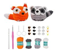 LetCart FoxyCoon Kit de crochet pour débutants - Kit complet de 4 fils acryliques, instructions vidéo et accessoires pour bricolage, renard, raton laveur (20 cm)