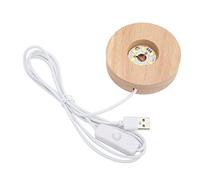 LetCart LED Light Base USB Powered Oak Wood Round Display Lamp Elegant Glowing Decorative Stand for Home Decor Art Glass Jewelry 8cm Diameter 2cm Thickness 5V Christmas Gifts (white light base)