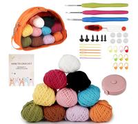 LetCart Lot de 36 kits de crochet pour débutants, avec 3 crochets avec poignée douce pour fil à crochet et laine, kits de crochet DIY pour débutants, avec fil à crochet doux de 15 g, 10 rouleaux (uni)